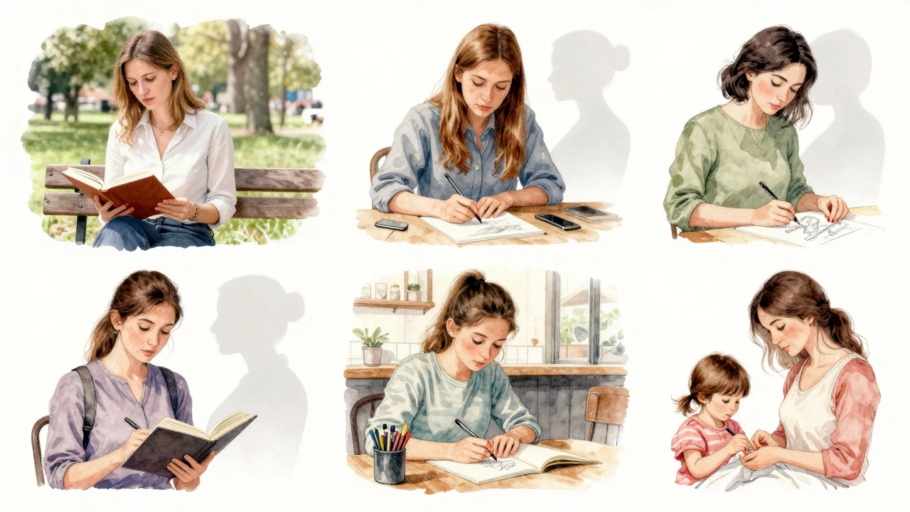 Everyday European women in quiet moments, with faint overlay of escort profile images, emphasizing their humanity.